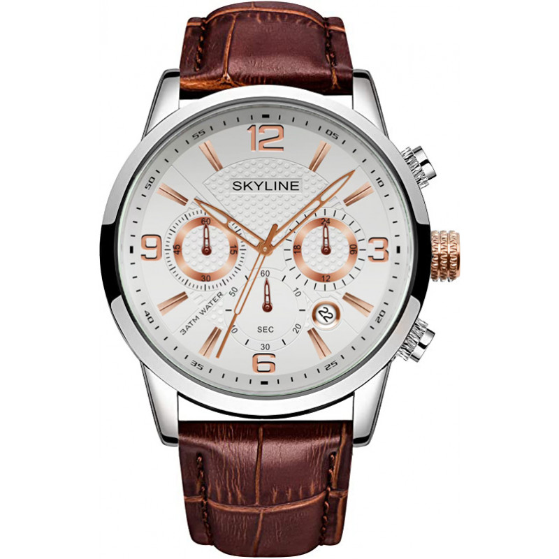 chronograph brown leather silver colour